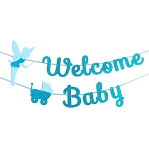 Banner di benvenuto per baby shower, ghirlanda con festoni glitterati, decorazioni per feste per neonati, striscione con bandiera di benvenuto per baby shower