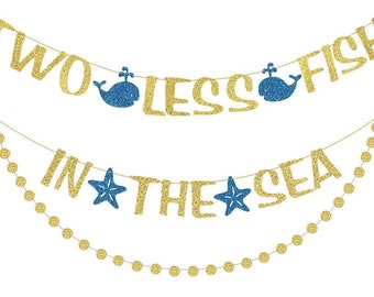Two Less Fish in The Sea Banner Sign with Garlands for Ocean Themed Party Bridal Shower Wedding Engagement Birthday Party Decor