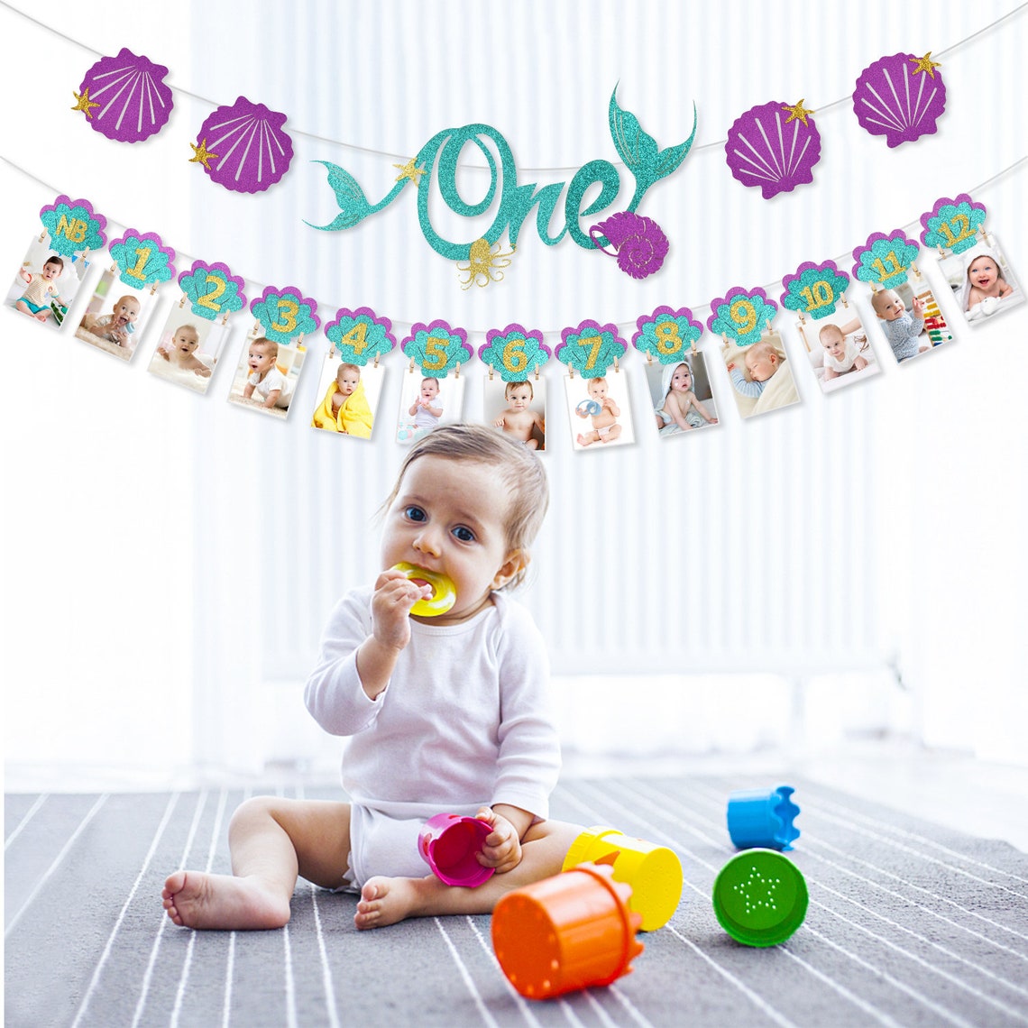 First Birthday Photo Banner First Birthday Decorations for - Etsy