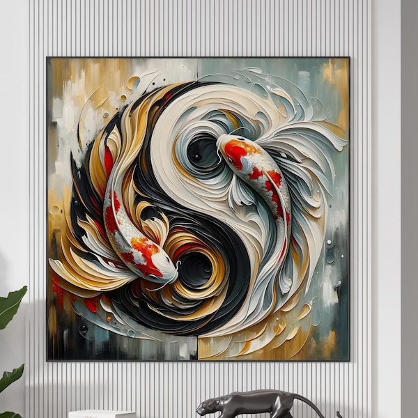 Yin Yang Koi Fish of Wealth and Elegance Painting |  House Decor | Elegant office decor | Home Decor | Wall Art | Digital Digital Art