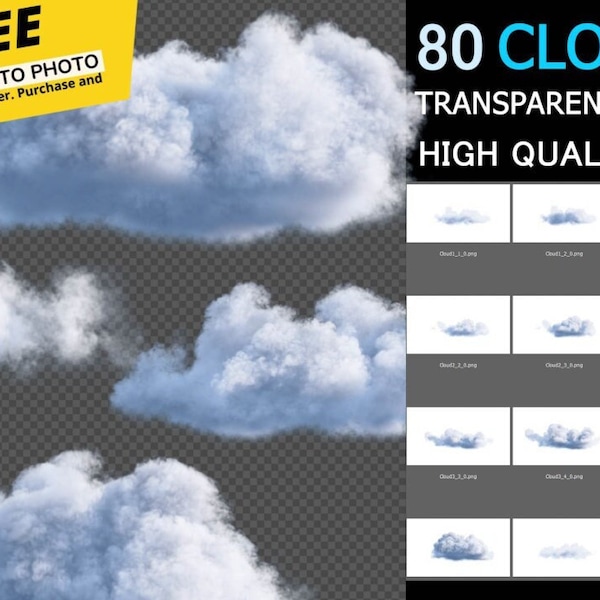 4K 80 Cloud - Photoshop - PNG - Transparent Digital - Background - Photo Overlay - 4K