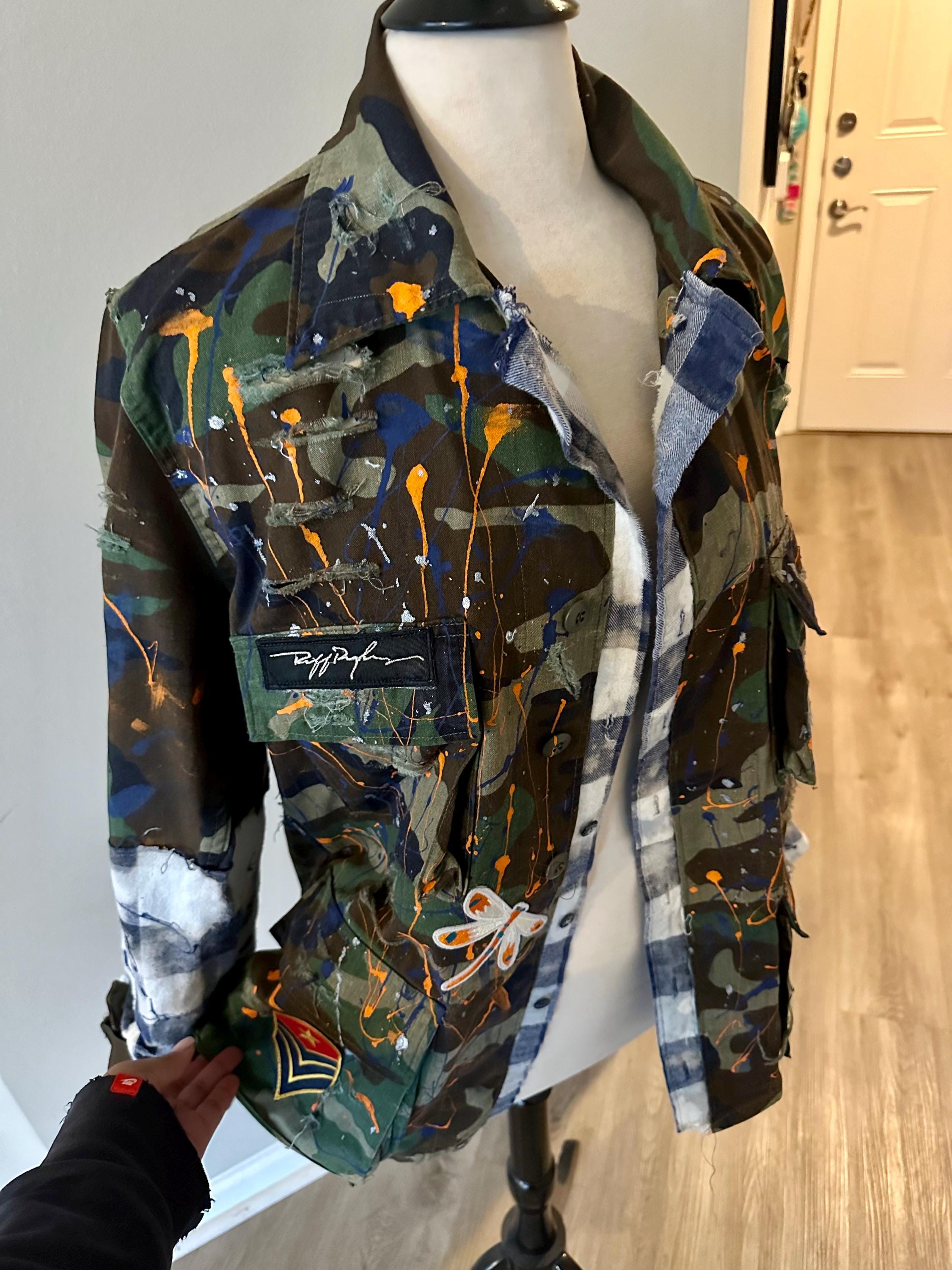 Camouflage Painted Army Jacket Custom Authentic Camo Military