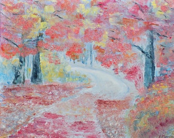 Autumn Forest Oil Painting Forest Park in Autumn in Oil Wall Hanging Autumn Autumn Trees Painting Autumn Landscape Handmade Original Art