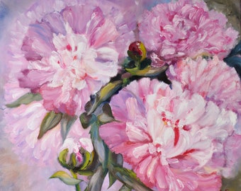 Große rosa Pfingstrose Rosen Malerei, Blumenarrangement, rosa Blumen in Öl auf Leinwand, Blumen Wandkunst, handgemachte Geschenk, rosa Blumen Komposition
