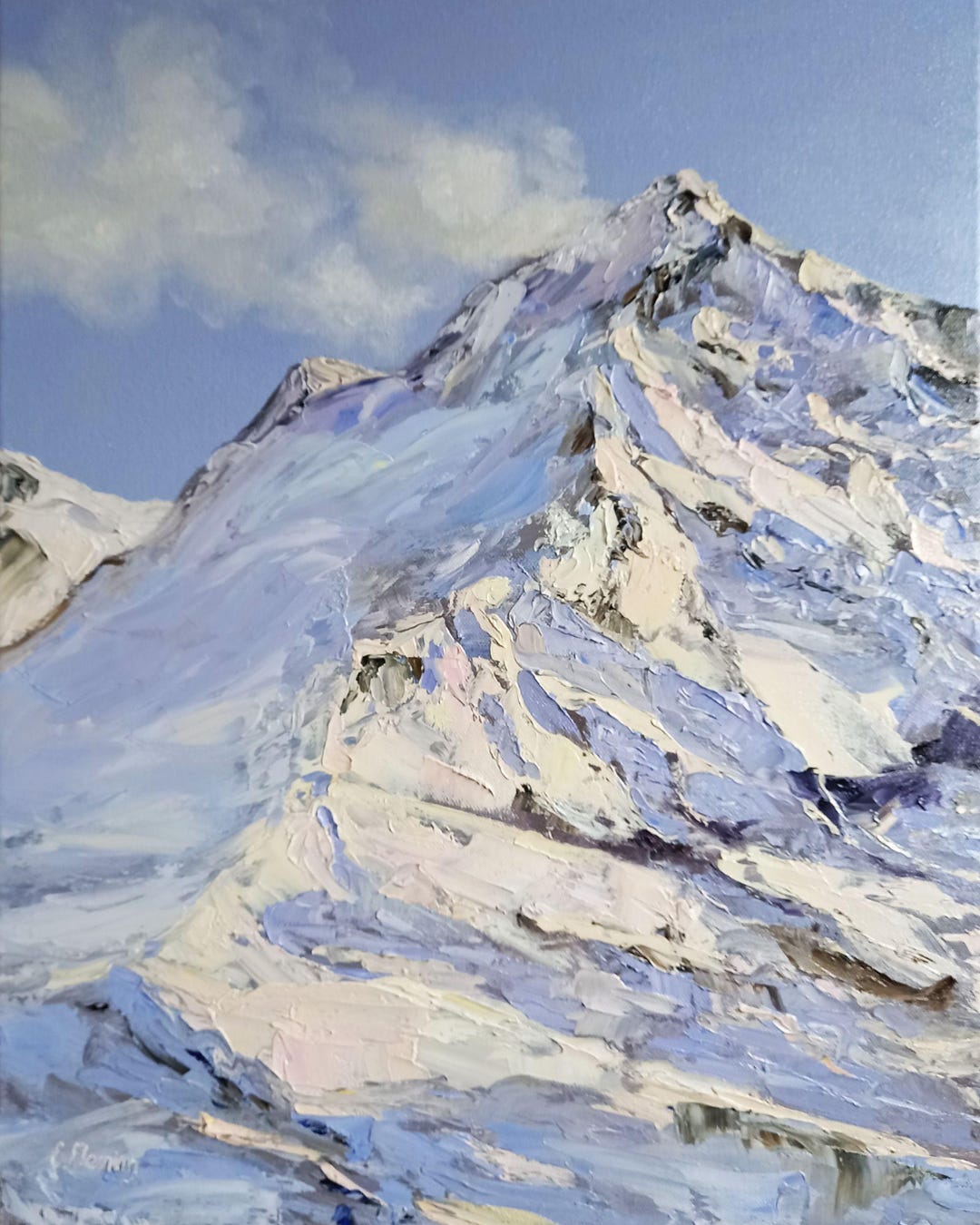 Snowy Mountain Art Winter Landscape Oil Painting Wall Decor Nature ...
