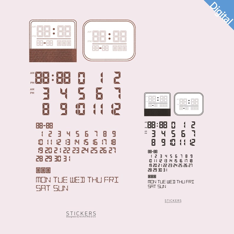 Simple Analog Clock Face and Digital Clock Sticker for iPad Planner and