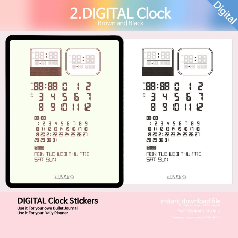 Simple Analog Clock Face and Digital Clock Sticker for iPad Planner and