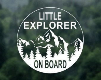 Little Explorer On Board, Car Decal, Baby On Board, Woods Decal, Pine Tree, New Mom Gift, Baby Shower Gift, Adventure Decal, Hiking Gift