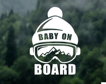 Baby On Board Decal, Snowboarding Car Decal, Mountain Sticker, New Mom Gift,  Dad Gift, Christmas Gift, Stocking Filler, Baby Shower Gift