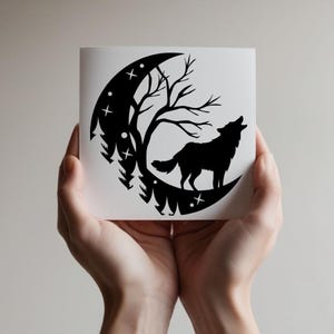 Sticker loup hurlant, sticker verre, sticker voiture, cadeau de Noël pour maman, cadeau de Noël, cadeau secret du père Noël, sticker lune, sticker aventure
