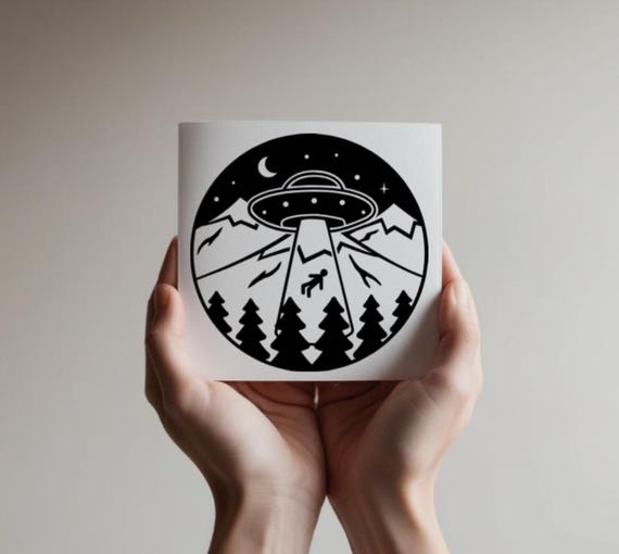 Alien UFO Abduction Decal, Spaceship Car Decal, Extraterrestrial Vinyl Sticker, Alien Lover Gift, Sci Fi Sticker, Outer Space Decal