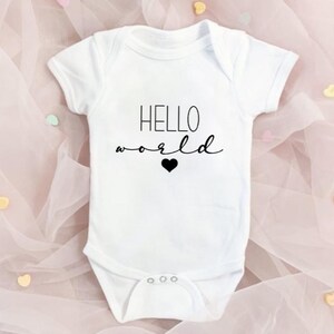 Hello World Baby Onesie®, Newborn Announcement Bodysuit, Coming Home Outfit, Custom Pregnancy Announcement, Gender Neutral Baby Shower Gift