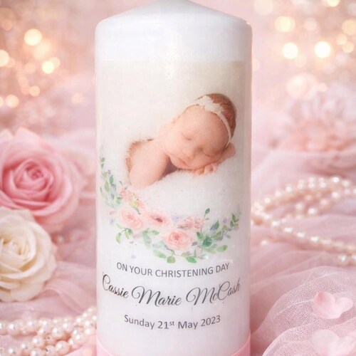 Personalized Christening Candle, Handmade Baptism Keepsake