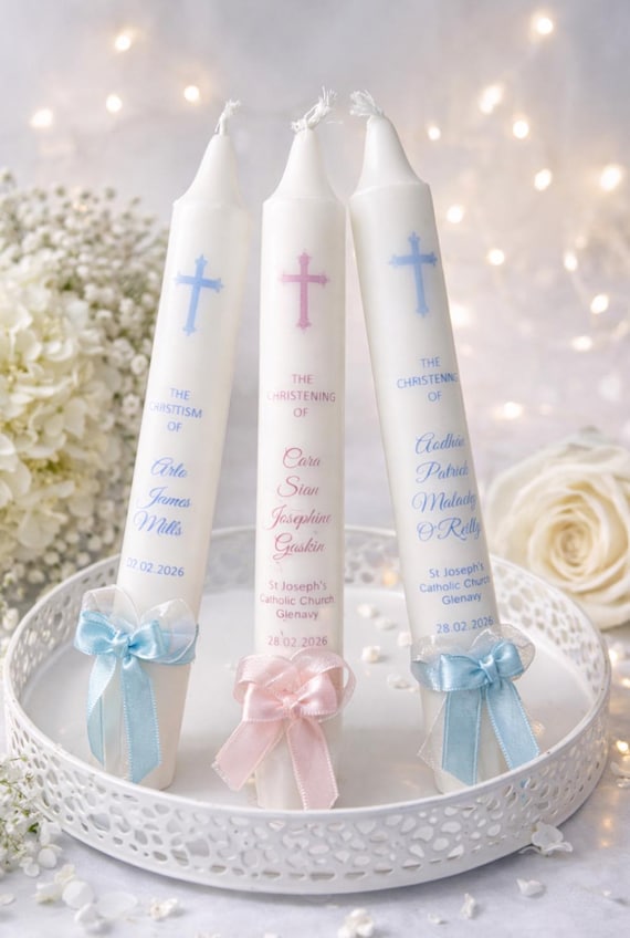 Christening / Baptism Personalised/Naming Day Tapered Candle Favour Gift