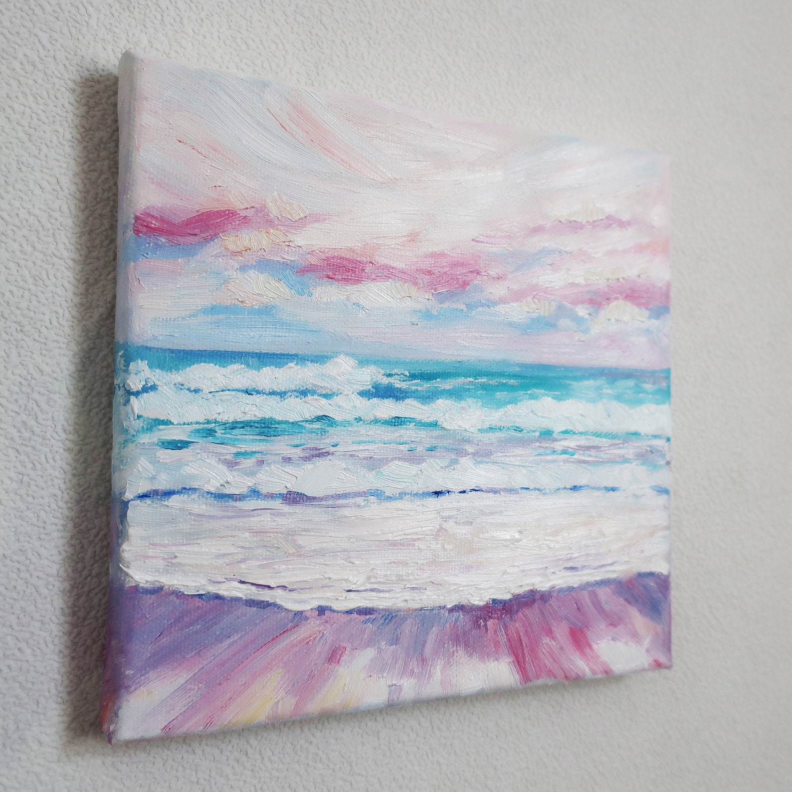 Sea Seascape Sunset Pink Original Oil Painting Art Wall Art Etsy
