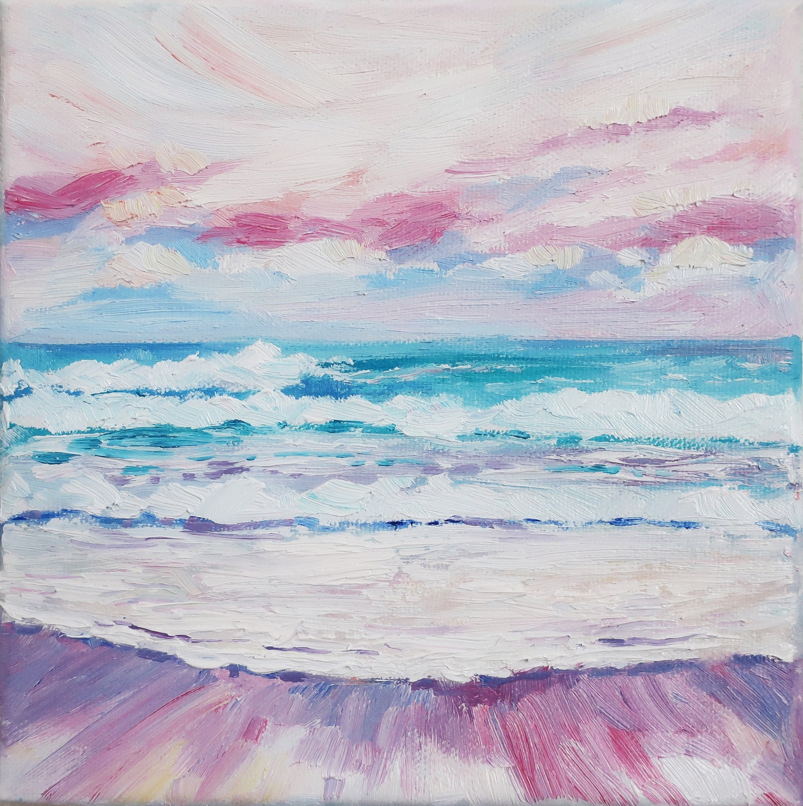 Sea Seascape Sunset Pink Original Oil Painting Art Wall Art Etsy