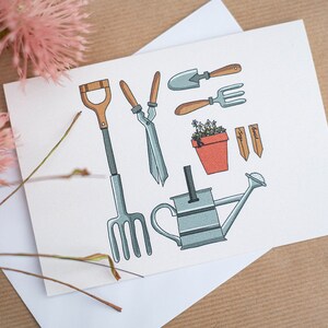 Tarjeta de felicitación de jardinería. Tarjeta del Día de los Padres y las Madres. Tarjeta de cumpleaños. Tarjeta de aniversario. Tarjeta de jardinería.