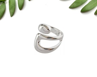 Chunky Silver Geometric Ring, Womens Statement Ring, Irregular Cocktail Ring for Women