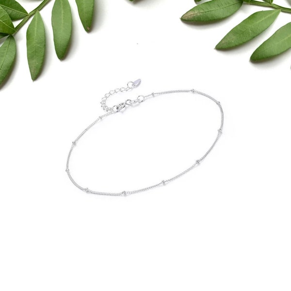 Sterling Silver Anklet for Women, Silver Beaded Anklet, Dainty Ankle Bracelet, Foot Jewellery