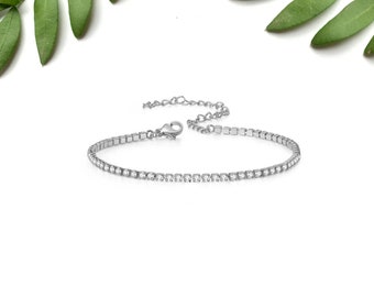 Silver Tennis Anklet for Women, Cubic Zirconia Anklet, Foot Jewellery Ankle Bracelet