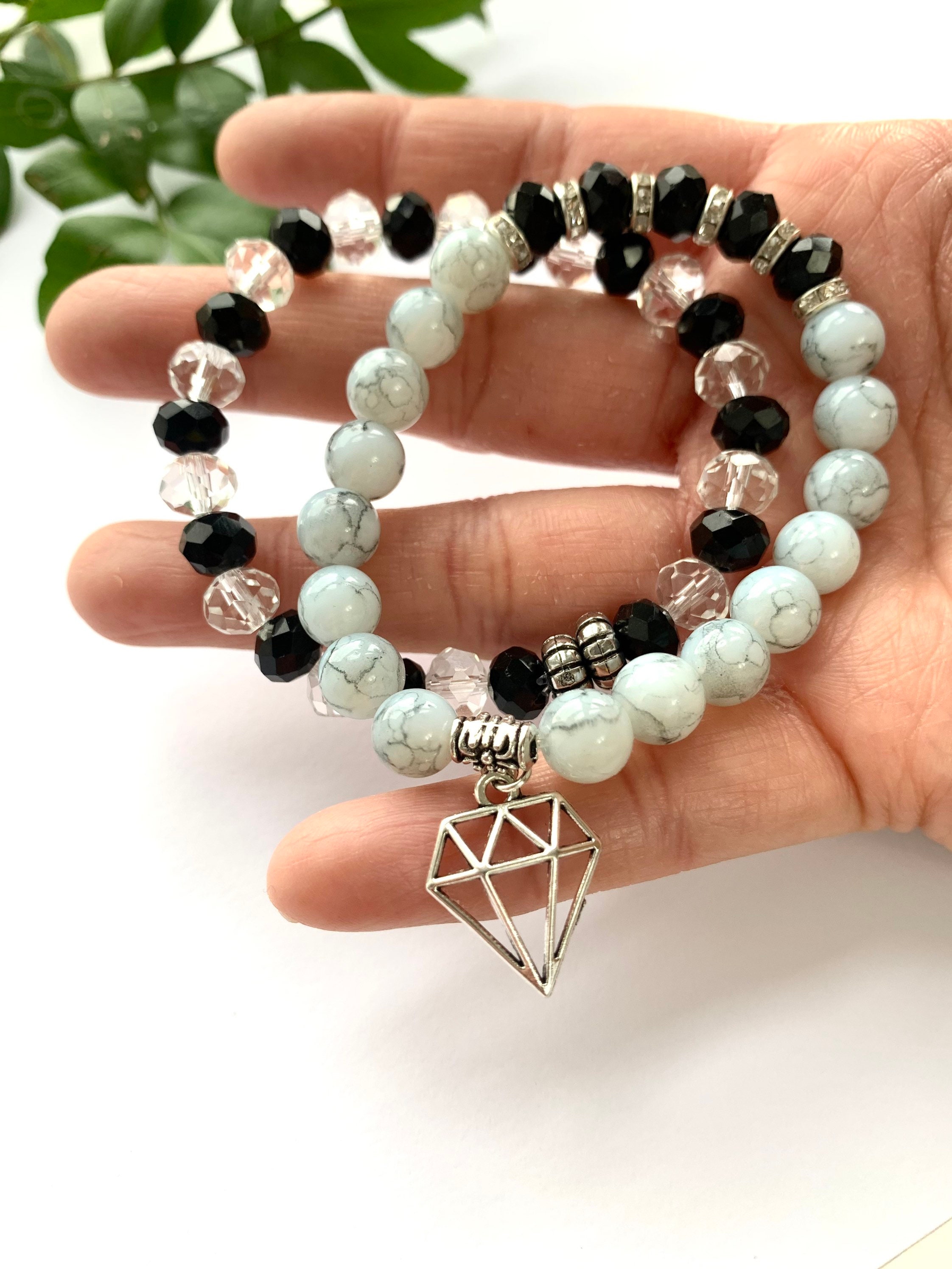 Crystal Bead Bracelet Set Clear Bead Bracelet Summer Etsy