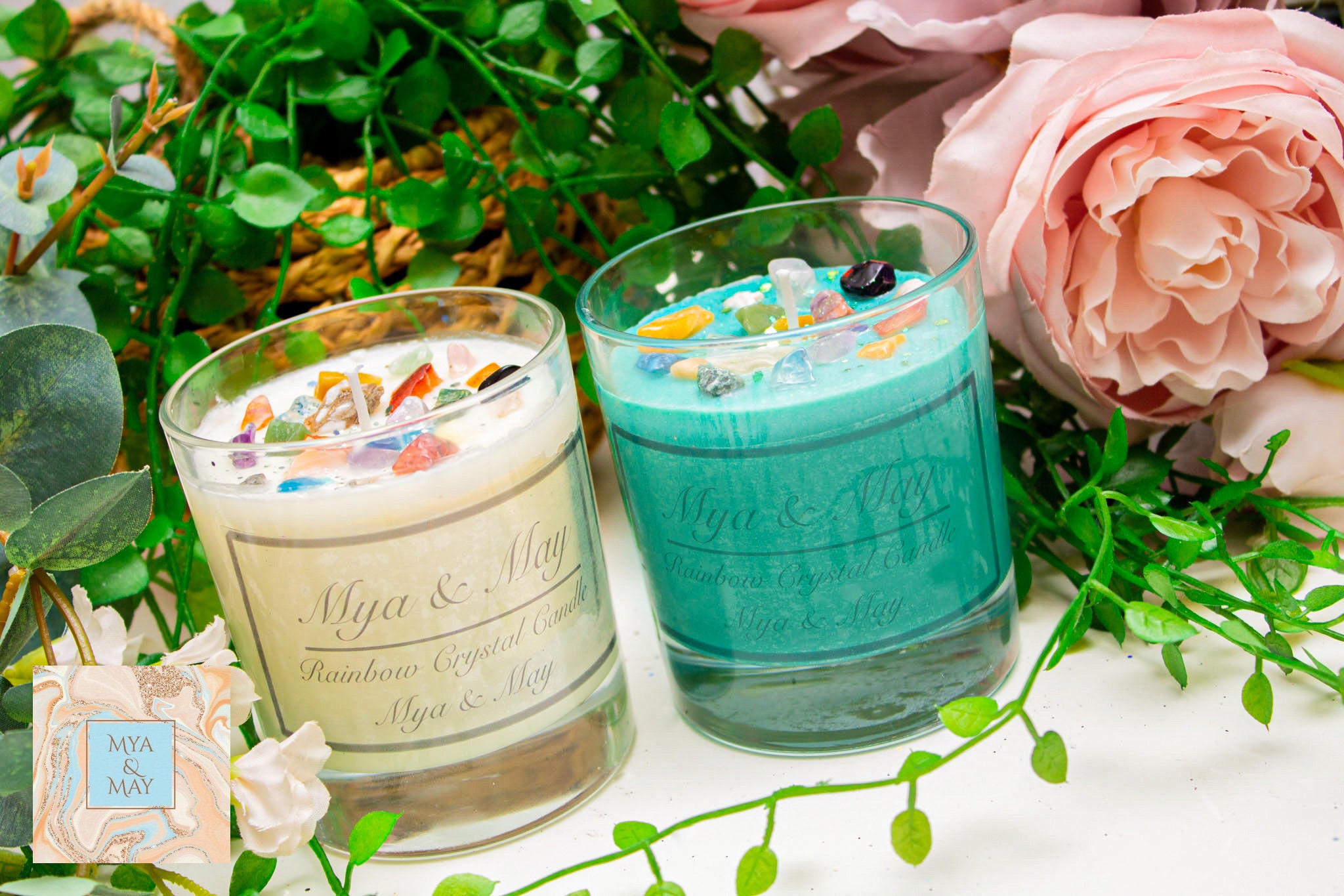 Large Rainbow Healing Crystal Candle Etsy