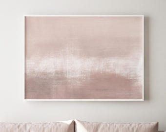 Horizontal Dusty Pink Wall Art, Neutral Minimalist Abstract Print, Warm Gray Blush Landscape, Calm Clean Aesthetic Home Decor