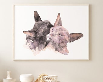 Sphynx Cats Watercolor Print, Memorial Cat Art, Sphynx Cat Wall Decor, Meaningful Gift