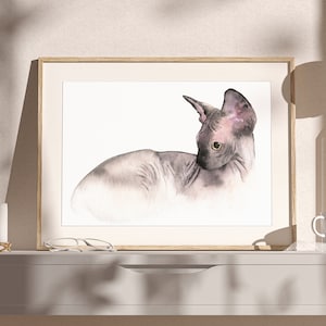 Sphynx Cat Watercolor Art Print, Minimalist Pet Wall Decor, Elegant Memorial Artwork