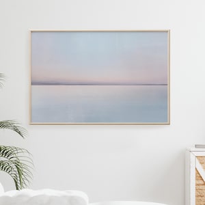 Minimalist Seascape Print – Pastel Blue Landscape Wall Art – Horizontal Abstract Horizon Print – Soft Sunset Sky Art – Physical Print