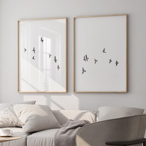 2枚のプリントのセット 黒の飛ぶ鳥 壁アート 鳥の群れ プリントをダウンロード 鳥のアートプリントのセット 大きな印刷可能な鳥のアート 鳥 デジタルプリント