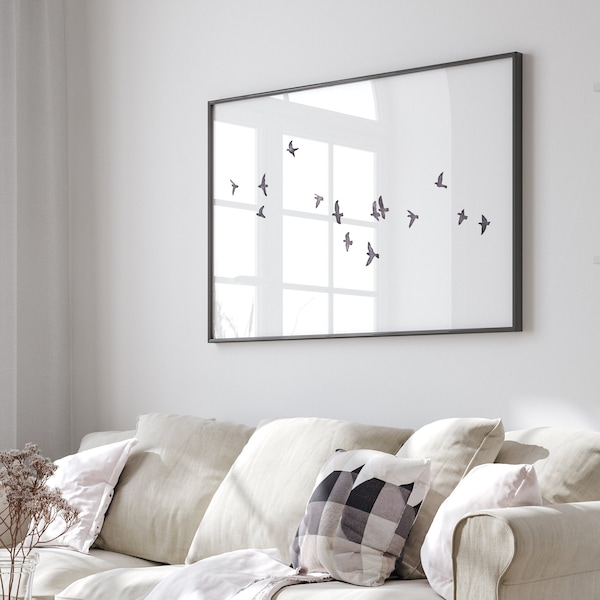 Einfache fliegende Vögel Schwarz-weiße minimale Wandkunst Vogelschwarm Vogelschwarm Bild Schwarzweiß Schlafzimmer Wanddekor Vogel Kunst