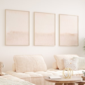 Tan and Pink Wall Art Set of 3 Prints Pink Cream Tan Wall Art 3 Piece Wall Art Beige Cloud Art Print Modern Neutral Beige and Soft Pink Art