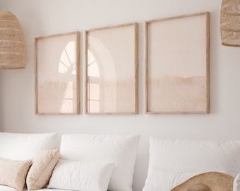 Set van 3 muurkunst bruinroze muurkunst modern neutraal beige en zachtroze set van 3 prenten crèmebruine muurkunst minimalistische beige 3-delige muurkunst