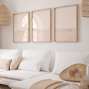 Set of 3 Wall Art Tan Pink Wall Art Modern Neutral Beige and Soft Pink set of 3 Prints Cream Tan Wall Art Minimalist Beige 3 Piece Wall Art