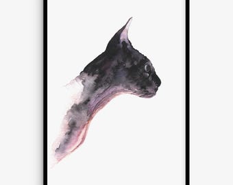 Sphynx Katze Aquarell Art Print, mutige minimalistische Haustier-Wanddekoration, ausdrucksstarkes Kunstwerk