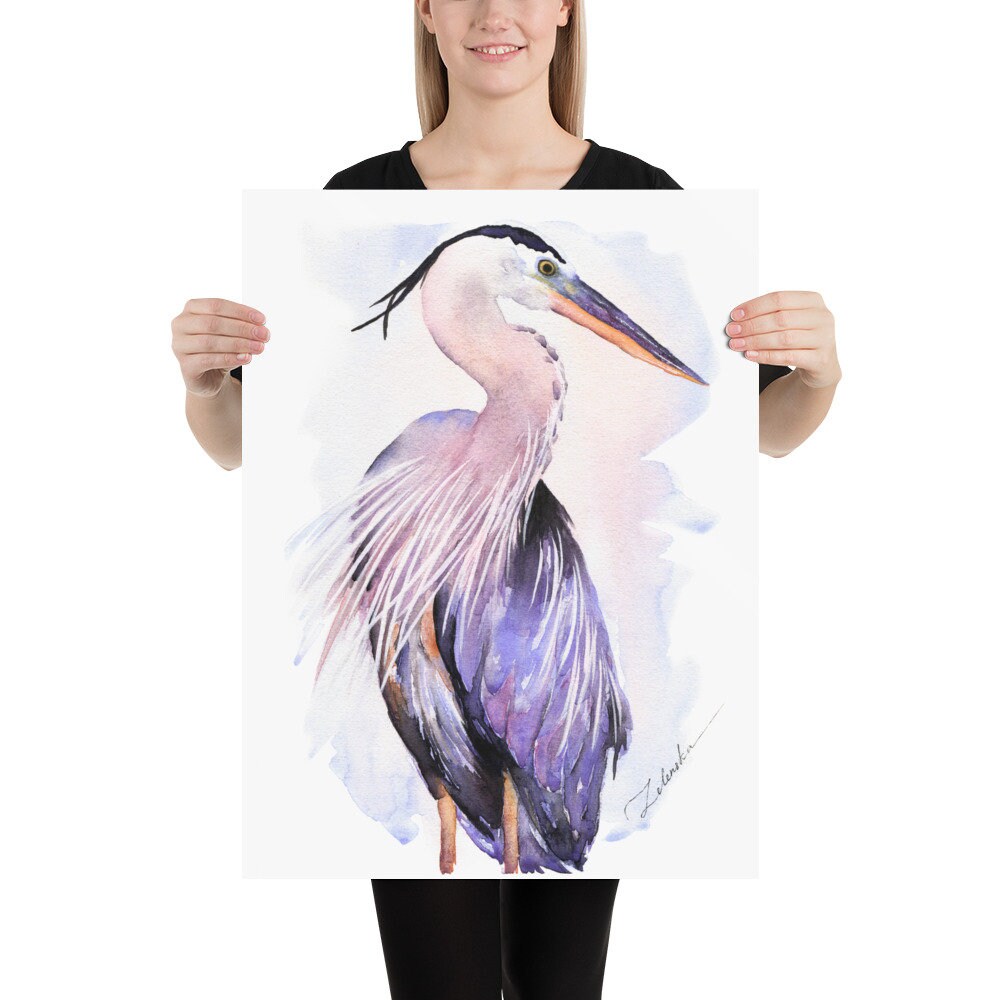 Great Blue Heron Wall Art Heron Watercolor Painting Print Etsy