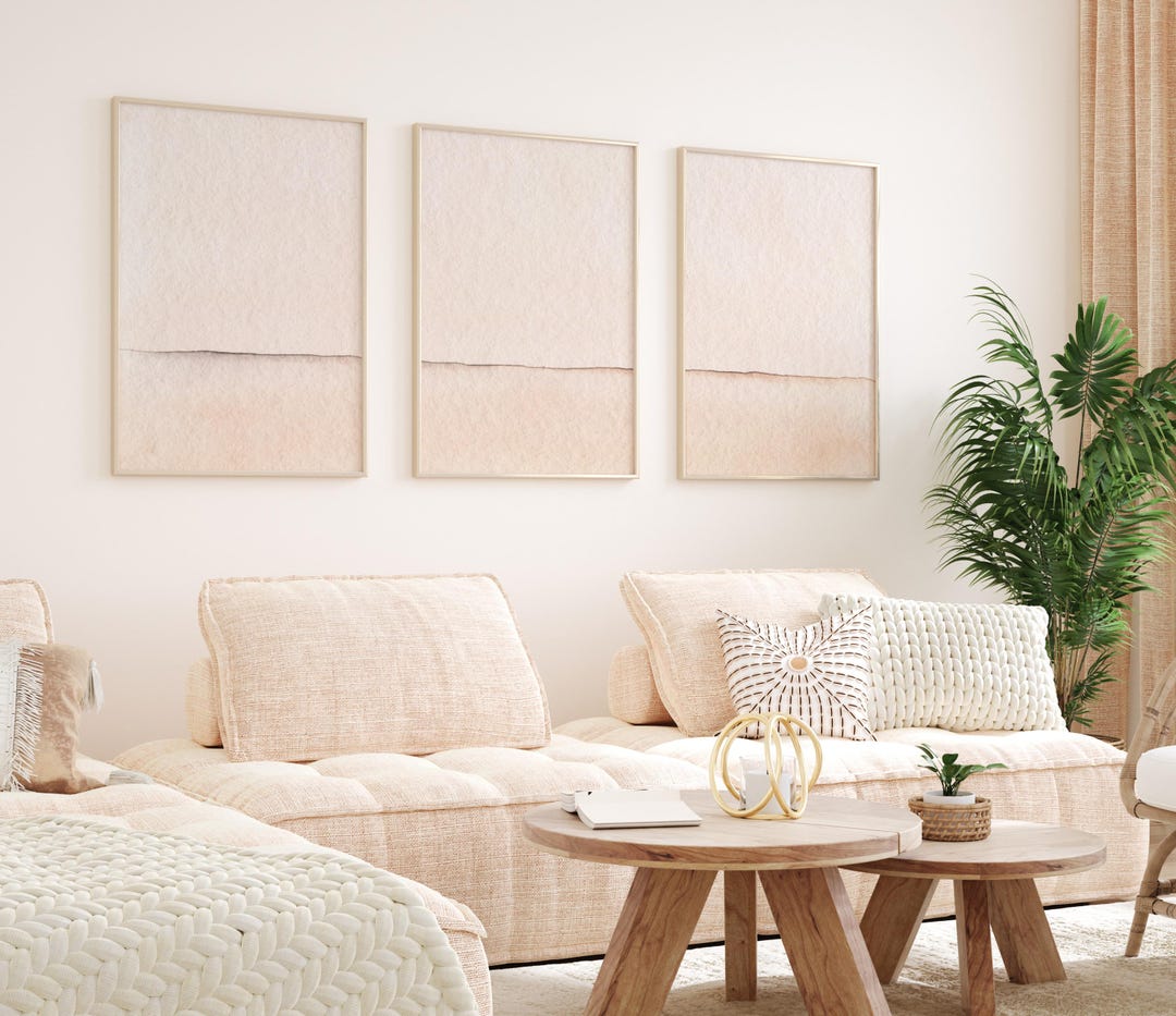 Triptych Wall Art – Set of 3 Neutral Beige Minimalist Abstract Prints ...