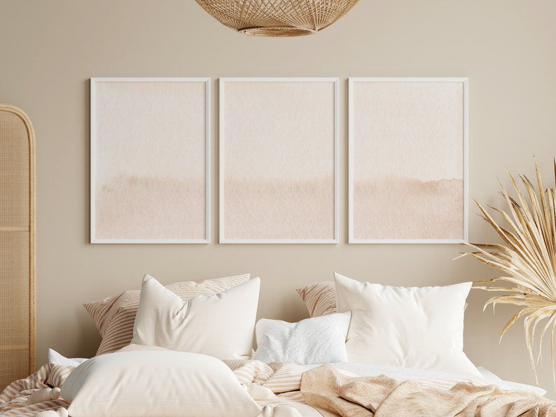 Set of 3 Wall Art Blush Pink Wall Art Beige and Blush Minimal Etsy