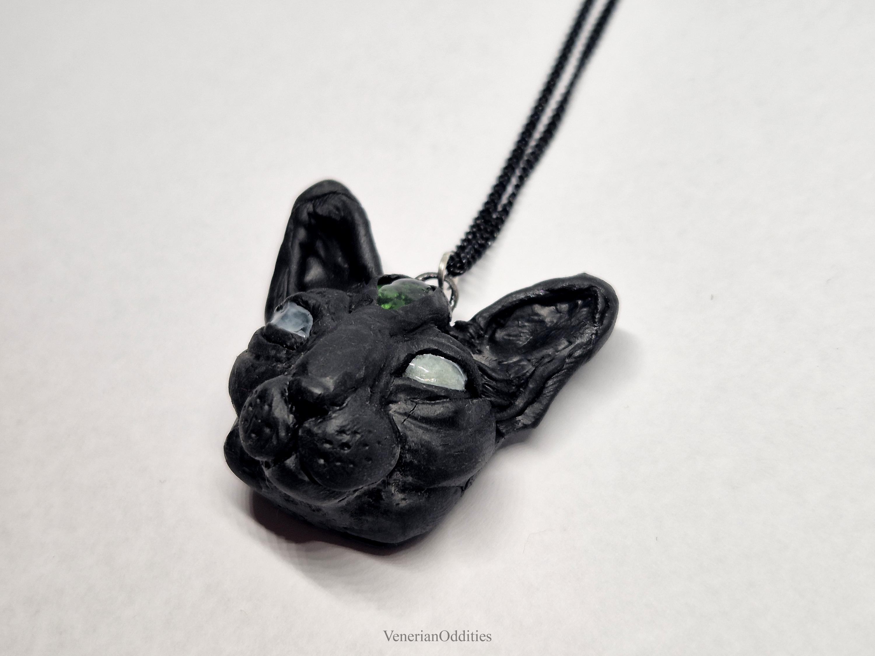 Sphynx Cat Pendant Necklace, Hand-sculpted Polymer Clay