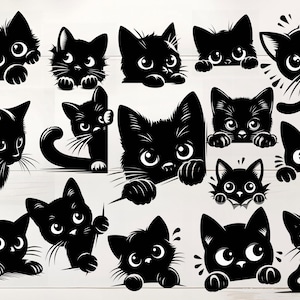 Chat noir jetant un coup d'oeil à des graphiques PNG