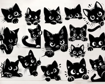 Black Cat Peeking PNG Graphics