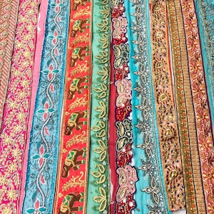 10 jardas de guarnições de rendas, bordas variadas de sari, lotes de guarnições de atacado, retalhos de boho, lixo, diário, vintage, bordado, miçangas, SL29