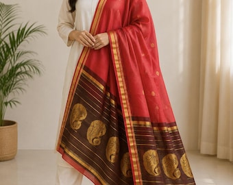 Indian Long Dupatta Pure Cotton Wrap Fabric Vintage Infinity Hand Woven Sarong Ethnic Textile Stole Scarf Shawl Scarves Woman Hijab LD5490