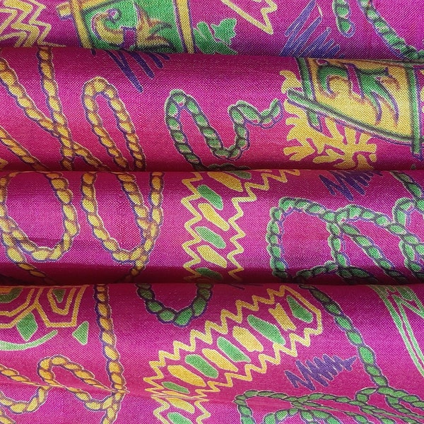 Tissu en soie pure par mètre, confection de vêtements, collage, couture vintage, matériau recyclé, impression textile Saree sari, teinture d'oeufs de Pâques PSF1567