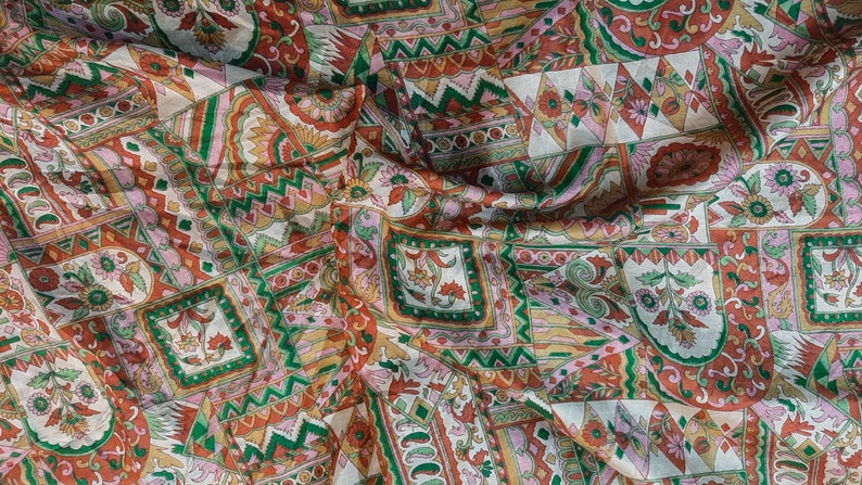 Pure Silk Fabric By The Yard Dress Making Cloth Collage Sewing Vintage Recycled Material Print Textile Saree Sari Easter Egg Dyeing PSF1593 image 6