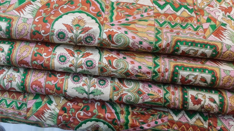 Pure Silk Fabric By The Yard Dress Making Cloth Collage Sewing Vintage Recycled Material Print Textile Saree Sari Easter Egg Dyeing PSF1593 image 5