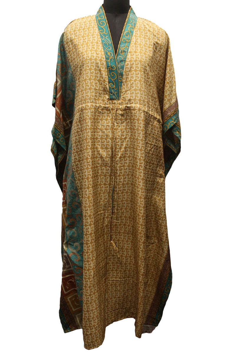 Pure Silk Kaftan Kaaftan Robe Summer Dress Bridal Party Shower Dressing Maxi Tunic Beach Wear Maternity Gown Holiday Leisure Gifts KFN1127