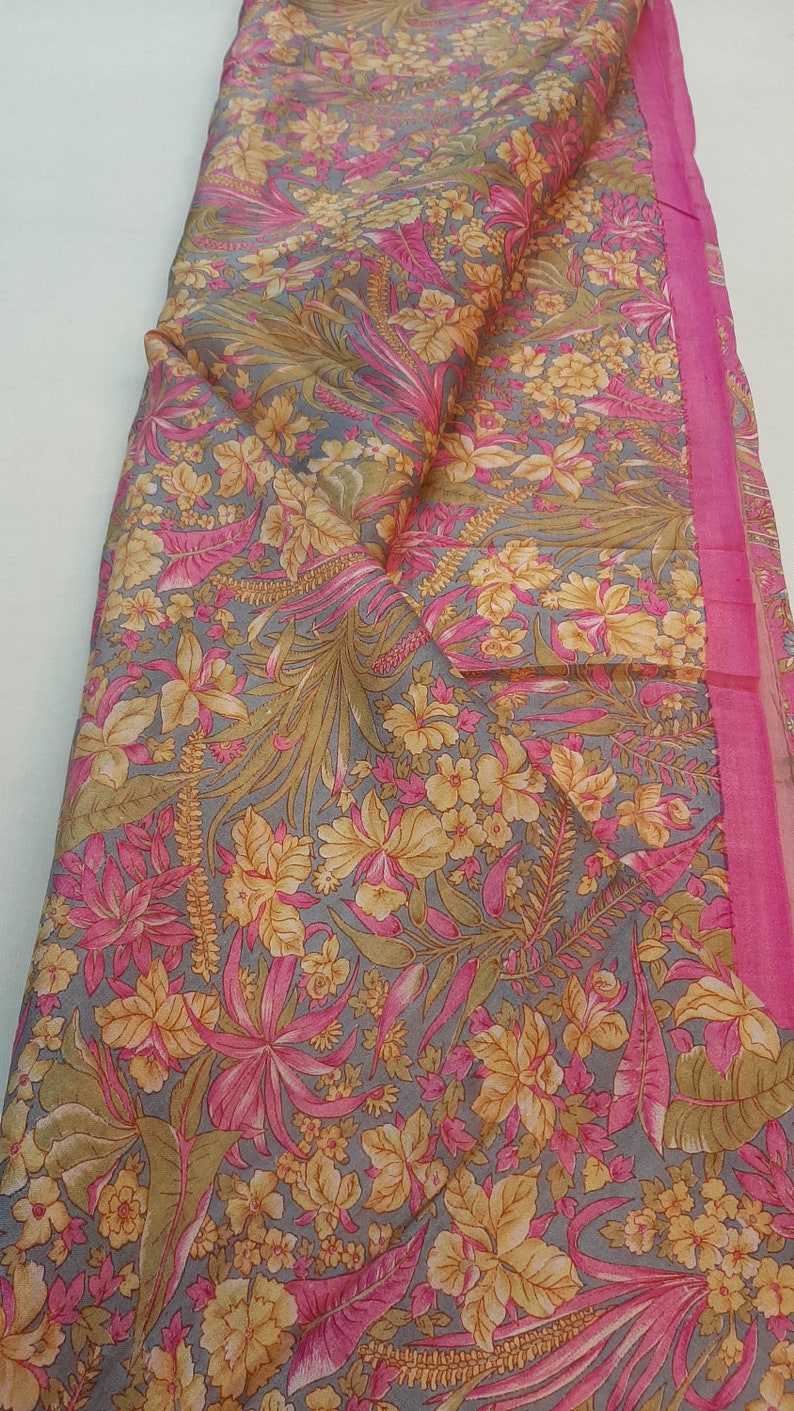 Pure Silk Fabric By The Yard Dress Making Cloth Collage Sewing Vintage Recycled Material Print Textile Saree Sari Easter Egg Dyeing PSF1568 image 5