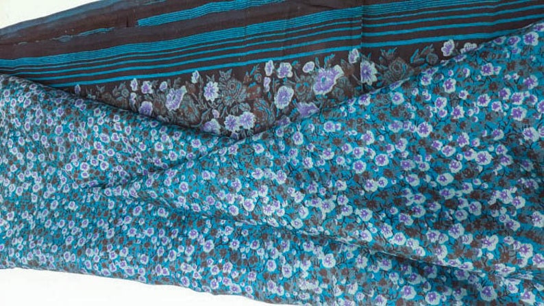 Tissu en pure soie par mètre, confection de robe, collage de tissu, matériau recyclé vintage, tissu floral, sari doux, PSF1447 image 6